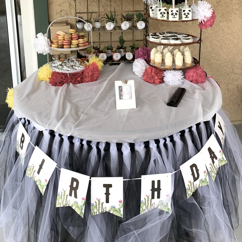 Handmade Tulle Table Skirt, Black and White
